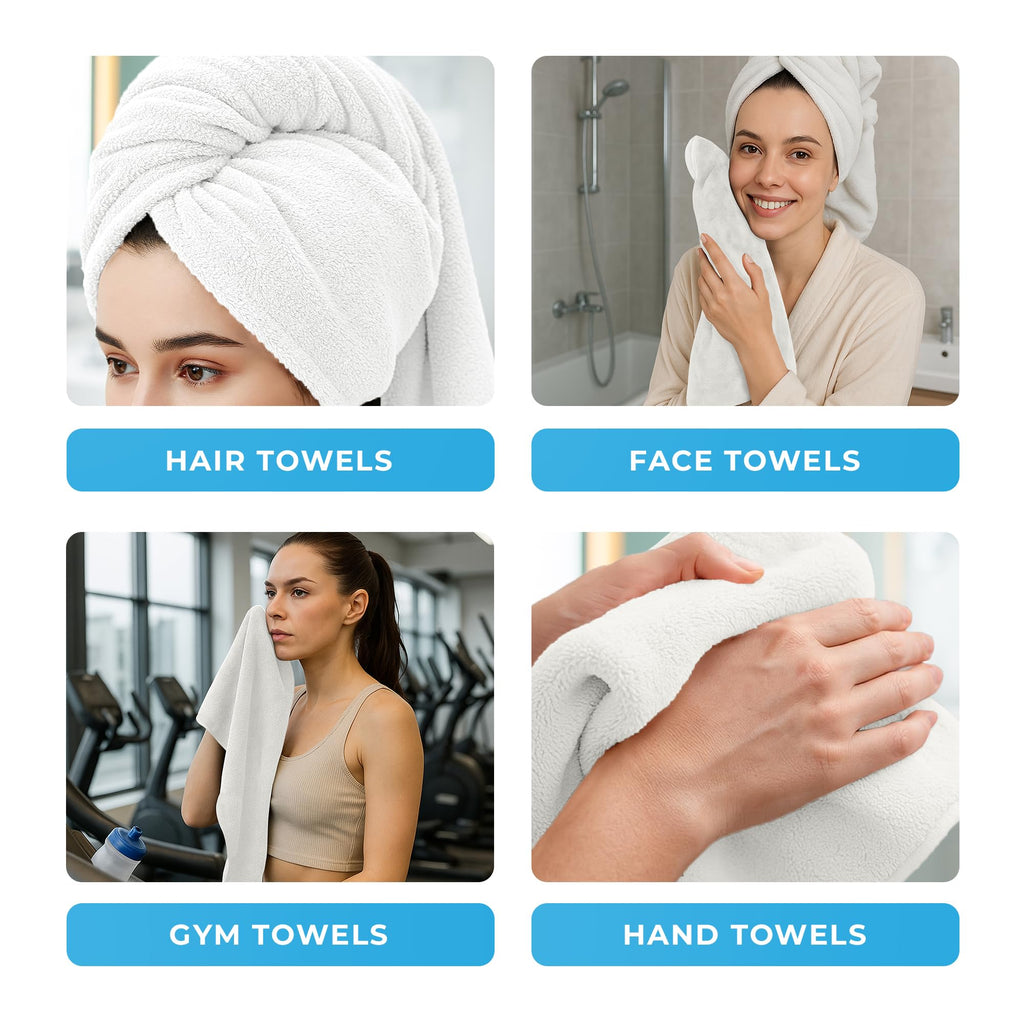 Avalon Towels Microfiber Salon Towel White Hand Towels Bulk 24 Pack 16"x26" - Fleece Microfiber Hand Towel, Soft & Ultra-Absorbent Ideal for Facial Spa & Gym Work Out (Not Bleach Proof)
