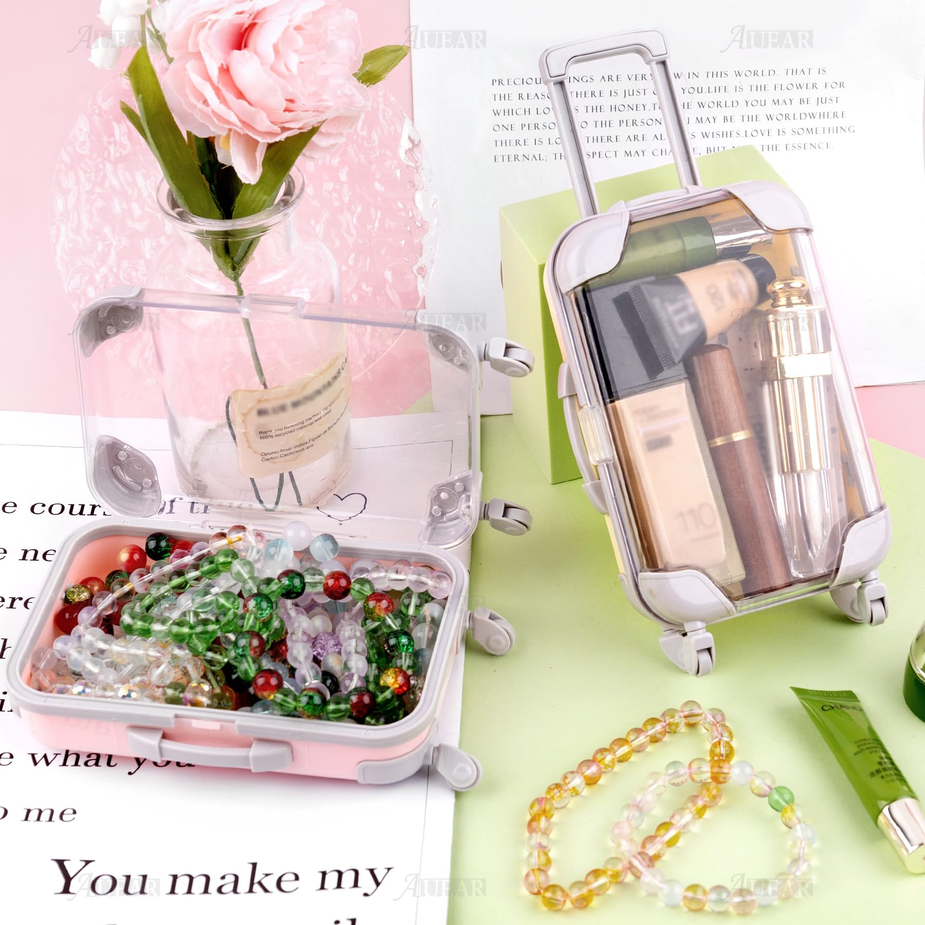 AUEAR 2 Pack Mini Empty Luggage Storage Box Clear Suitcase Packaging Case