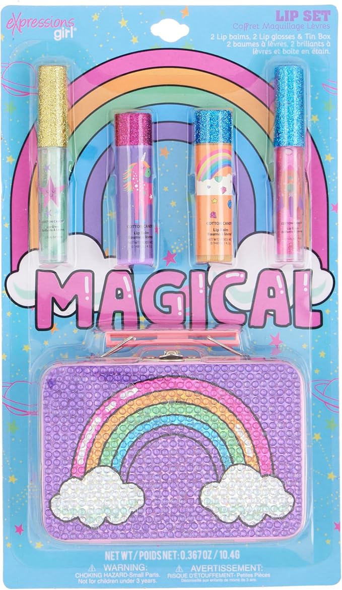 5pc Rainbow Rhinestones Cosmetics Lip Kit For Kids w/Lip Glosses