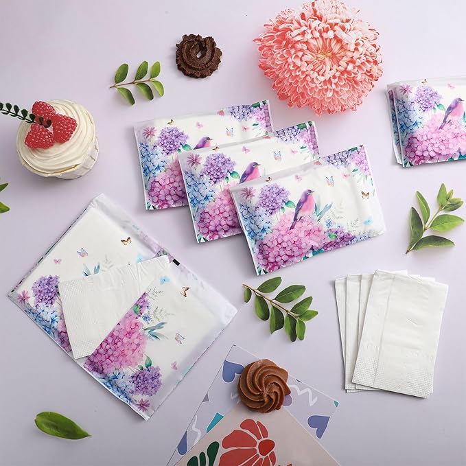 Geyee 50 Packs Tissue Travel Size Facial Paper Napkins Travel Packs Disposable Pocket Tissues for Wedding Guest Traveling School Purse Home Supplies, 500 Sheets 3 Ply(Hydrangea)