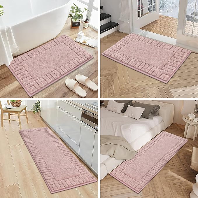 Pauwer Bathroom Rugs Sets 3 Piece, Microfiber Bath Mat Set, Dusty Pink