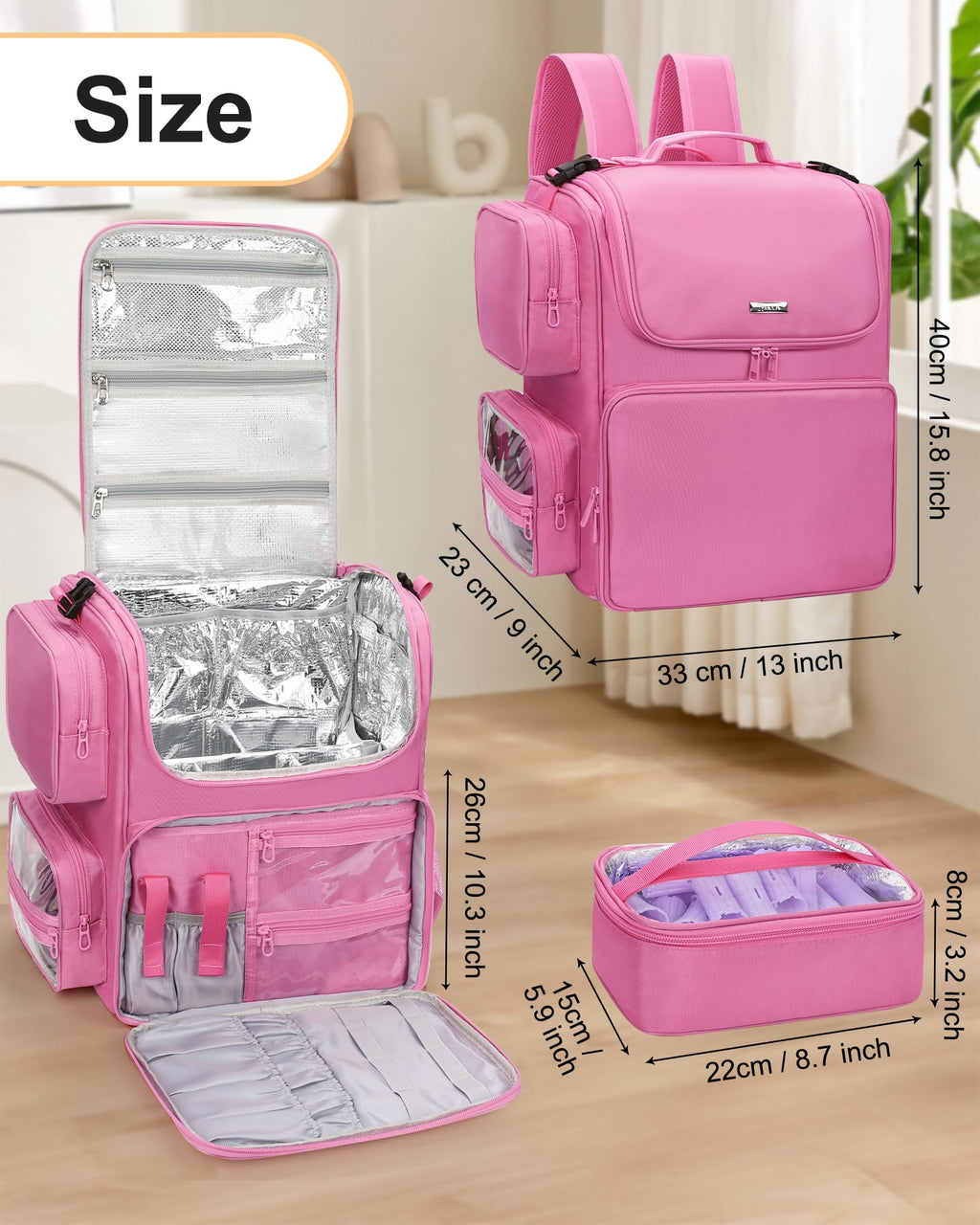 Relavel Hair Tools Travel Bag Hair Stylist Backpack Hairdresser Cosmetology Bag, Heat Insulation Full Layer for Curling Iron, Hair Straightener, Travel Accessories Case Barber Organizer (Rose Pink)