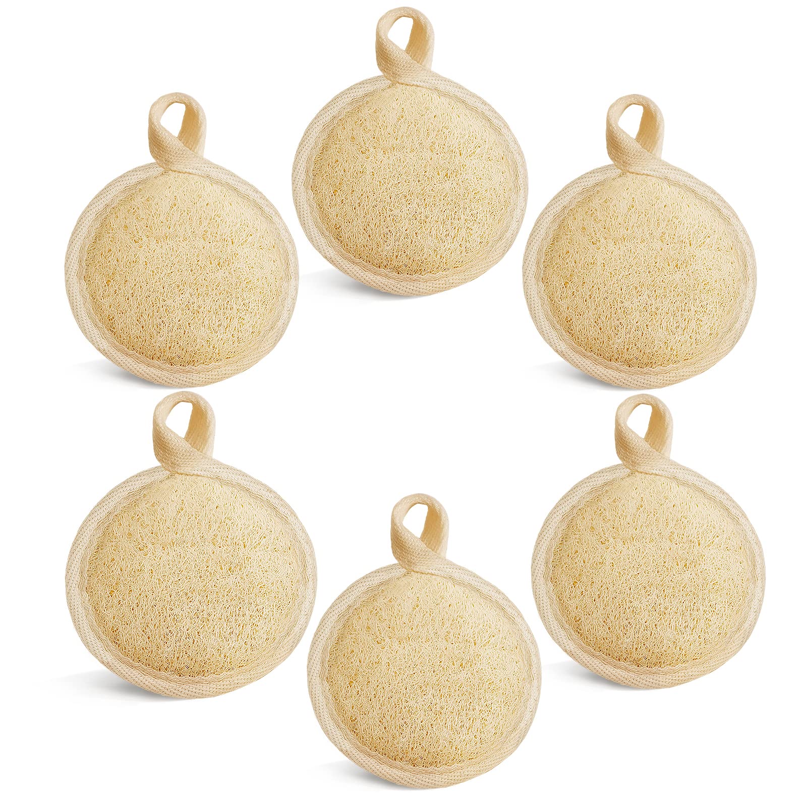 YIQINGJIE Natural Loofah Exfoliating Face Scrubber (6Pack), Facial Scrubber Loofa Pads,Clean Blackheads Without Hurting The Skin, Luffa for Women and Men,Beige