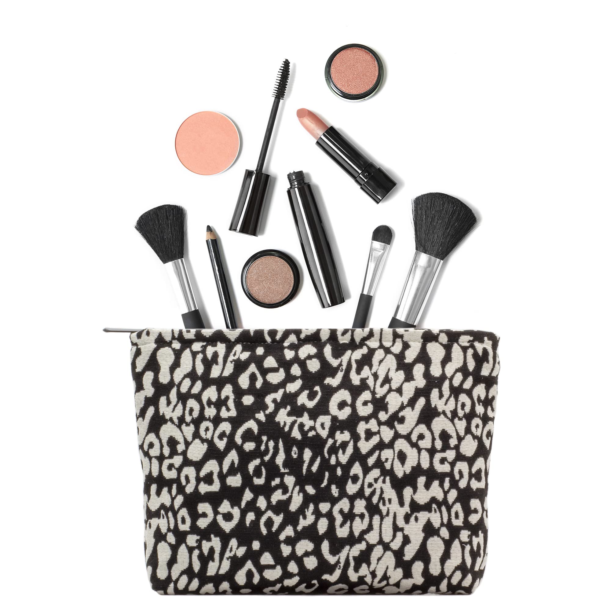 PAZIMIIK Makeup Bags for Purse Zipper Cosmetic Pouch Large Travel Canvas Make Up Organizer Tool Pouch for Women and Girls,Leopard Black