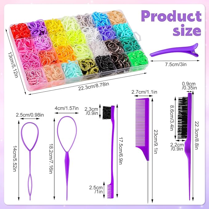 BESARME 28 Colors Rubber Bands for Hair Elastics with 8 Styling Tools, 1500 Pcs Baby Toddler Small Hairs Ties for Girls Hairs Accessories for Women