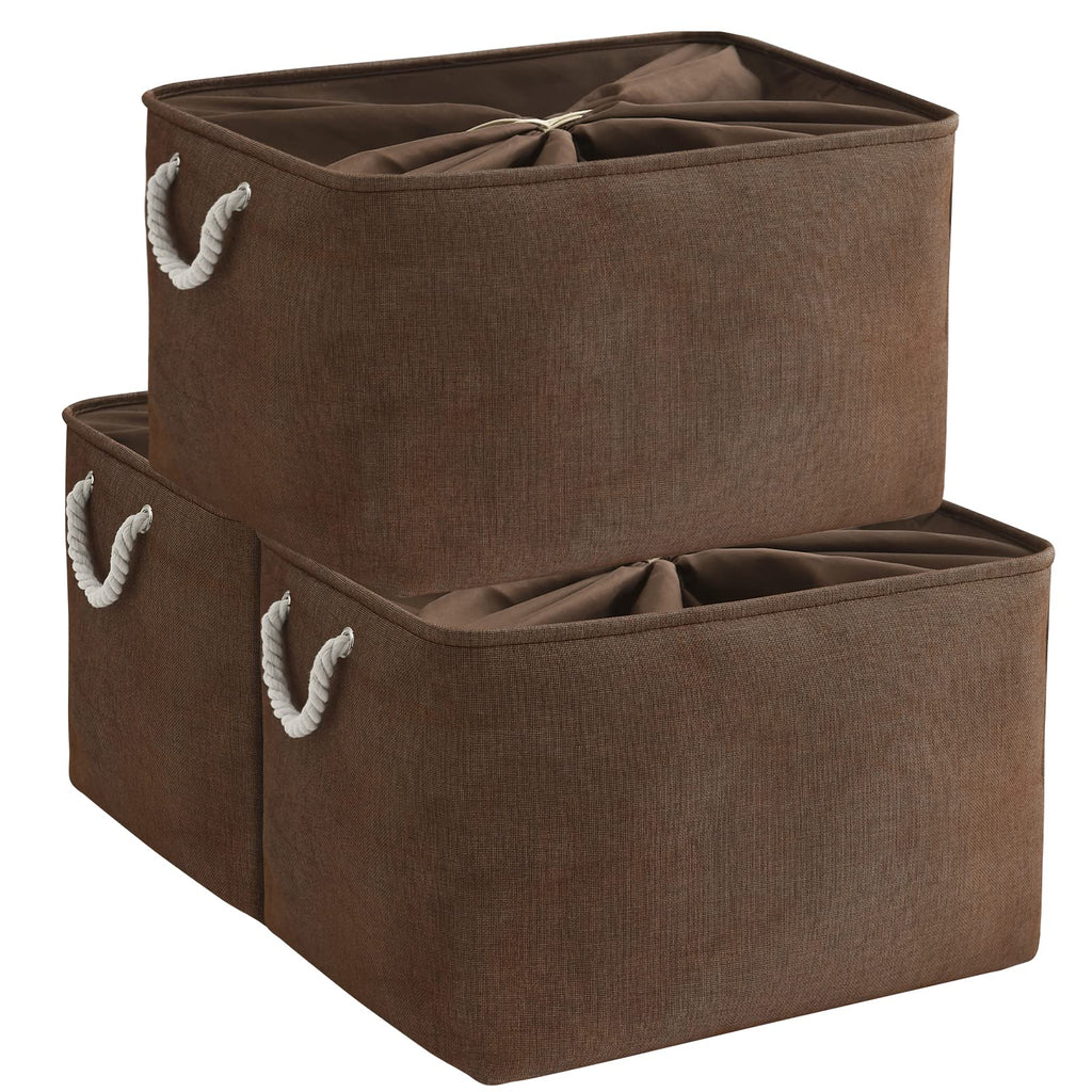 TheWarmHome Organization and Storage for Organizing - Extra Jumbo 3 Pack 20.5x15.7x13.8 inch Fabric Storage Bin for Shelves, Storage cubes for Decorative Shoes Towel Blanket Closet (Brown)