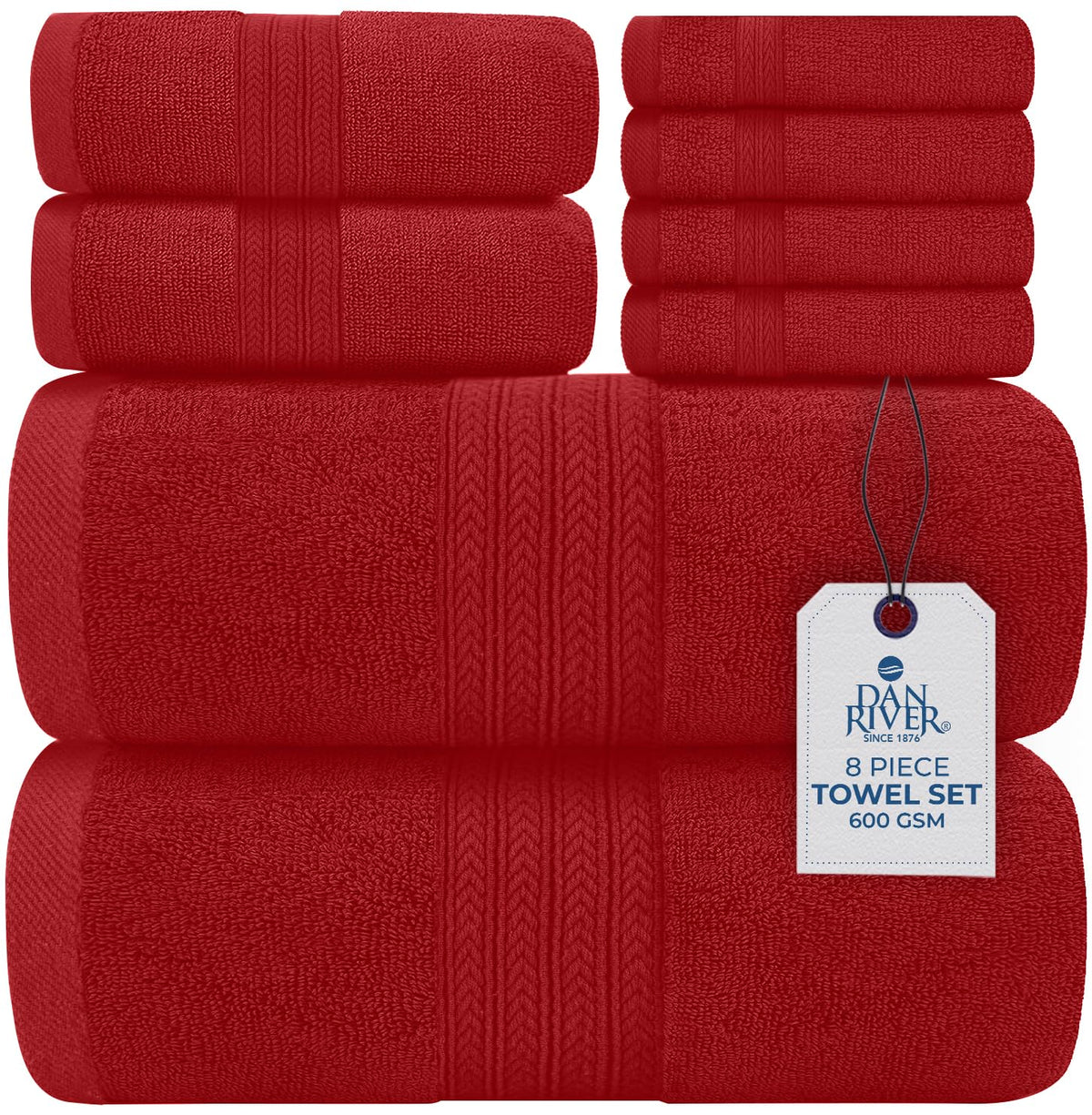 DAN RIVER 8 Piece Luxury Bath Towels for Bathroom, Towel Set, Blue Opal