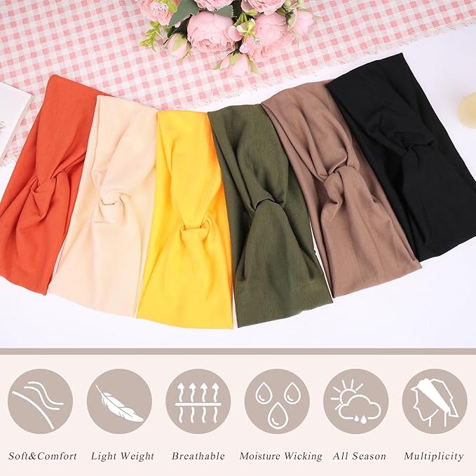 XTREND 6 Pcs Women's Headbands Twisted Cross Elastic Head Bands Yoga Workout Headband Non-Slip Sweat Soft Headbands Solid Color Simple Versatile Hair Accessory Hairbands