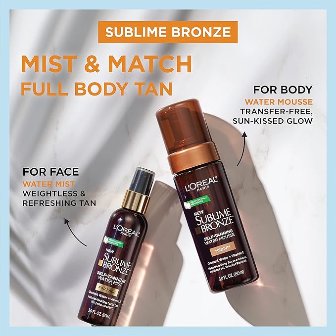 L'Oreal Paris Sublime Bronze Self Tanning Facial Mist, Water-Based Formula, Coconut Water & Vitamin E, 3 fl. Oz