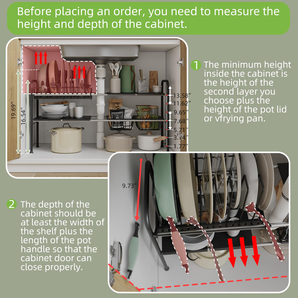 NETEL Expandable Under Sink Organizer，Pot and pan Organizer Under Cabinet