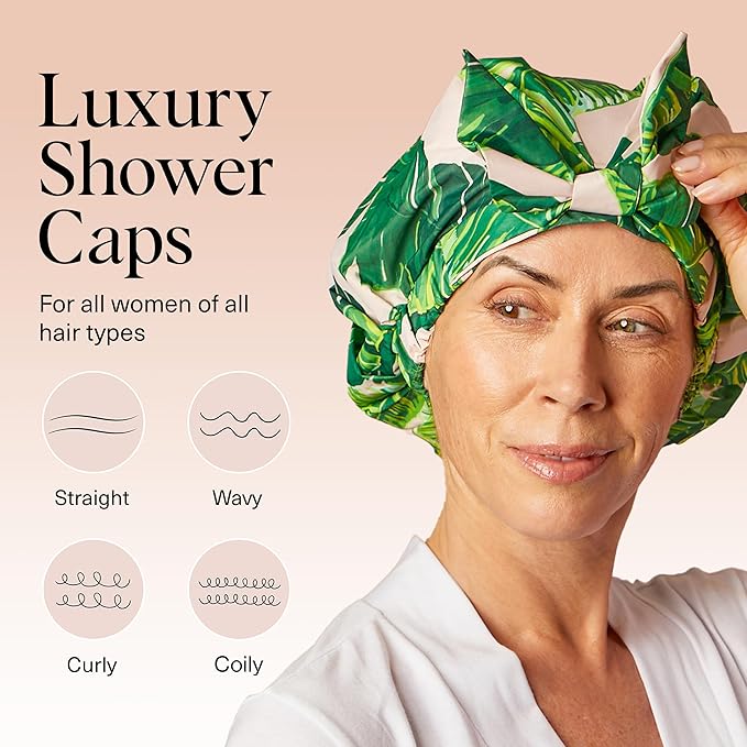 Kitsch Luxury Large Shower Cap for Women - Palm Leaves