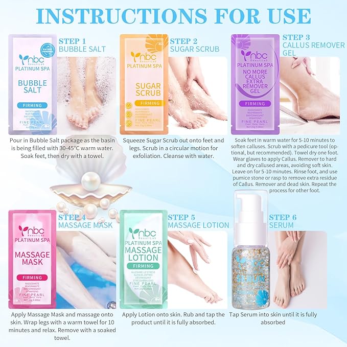 nbc BeautiLab Pedicure Foot Soak Set - Upgraded 6 in 1 Foot Spa, Foot Bath Spa, Pedicure Kit, Foot Soak for Tired & Dry Cracked Feet, Athletes Feet, Bad Odor, Softens Calluses (Pearl)