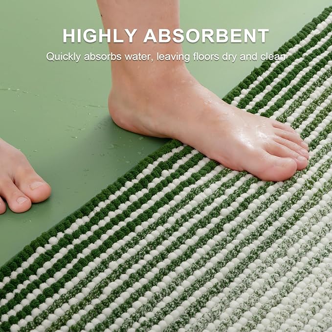 Bathroom Rugs and Mats Sets, 2 Piece Thick Absorbent Chenille Bath Mat Rug Set Non Slip, Soft Shaggy Bath Room Floor Mats for Bathroom, Machine Washable (Hunter Green, 20" x 47" Plus 16" x 24")