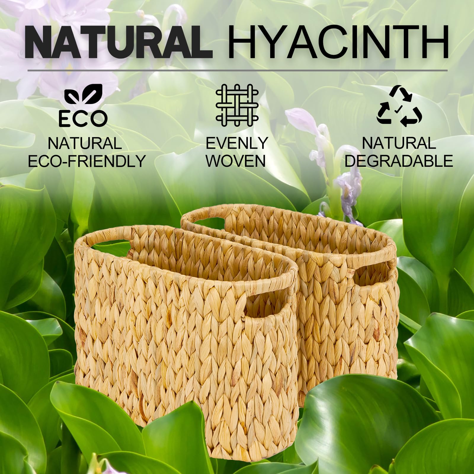 ELONG HOME Toilet Paper Storage Basket, Water Hyacinth Wicker Storage Holder for 6 Rolls Toilet Paper with Built-in Handles