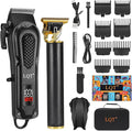 LQT® Men's Professional Hair Clippers Kit，Cordless & Corded Barber Clippers Set，Grooming Rechargeable Beard Trimmer with Adjustable Blade Black