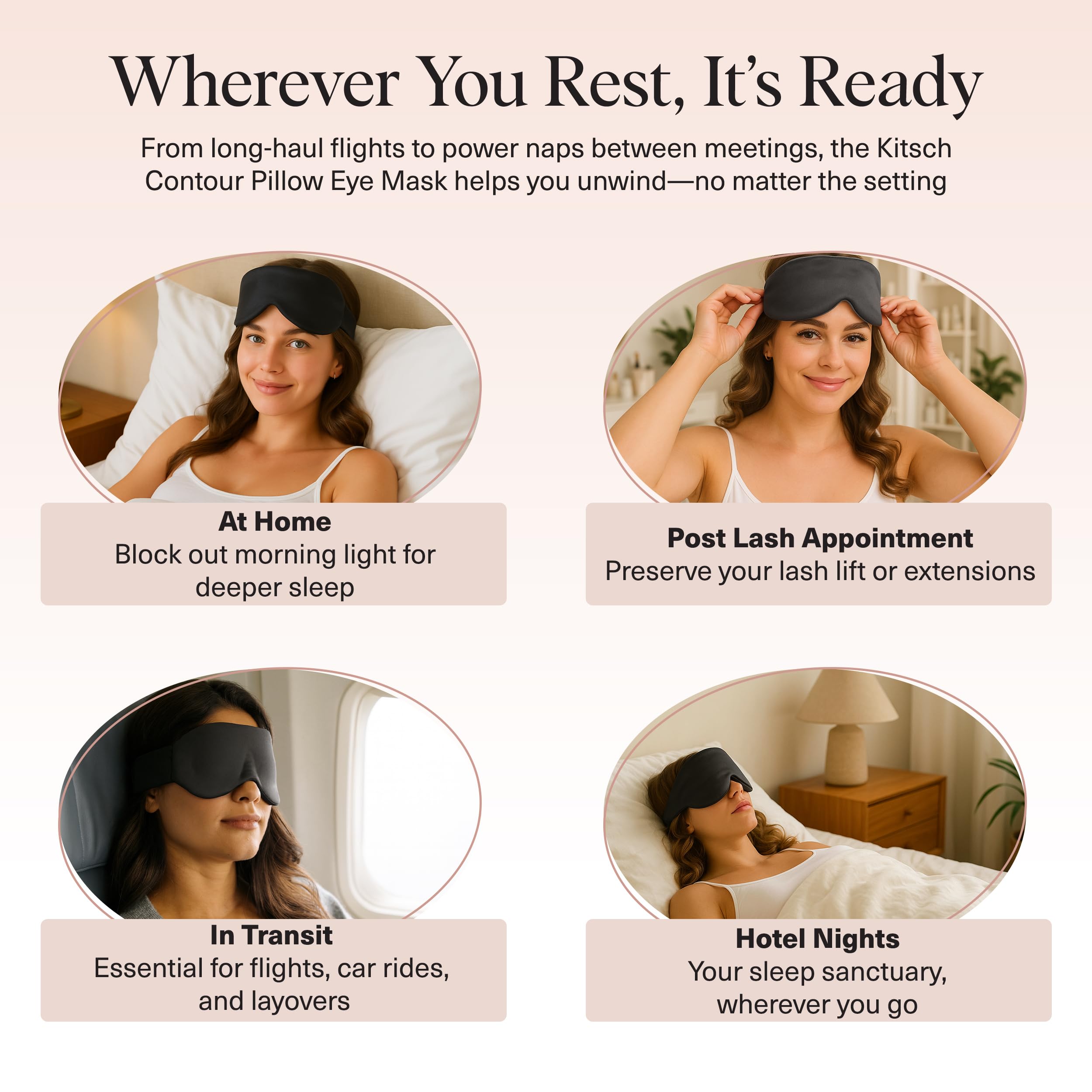 Kitsch Contour Pillow Eye Mask – Softer Than Silk Eye Masks for Sleep, Blindfold Sleep Masks for Women & Men, No Eye Pressure, Lightweight, Eye Care, Travel Essentials - Charcoal