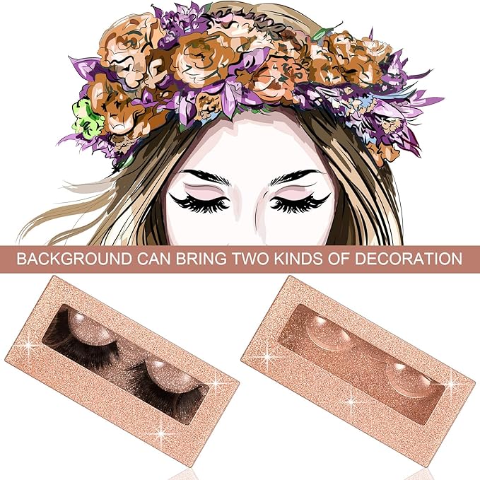 Maitys 50 Sets Empty Lash Case Set, Include Empty Eyelash Box Packaging Storage Box, Eyelash Boxes Tray False Storage, Internal Background Paper(Champagne Gold)