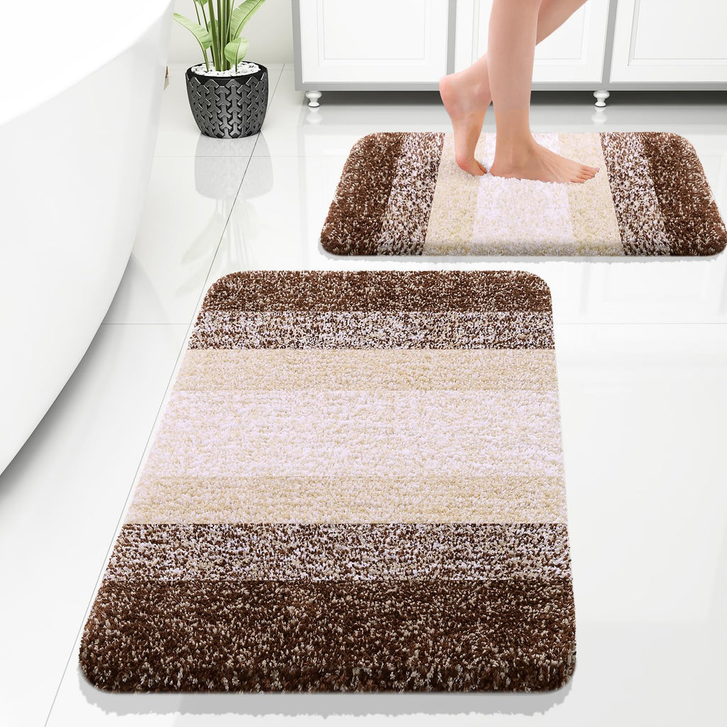 OLANLY Micorfiber Bathroom Rug Set 2 Piece, 30"x20"+24"x16"