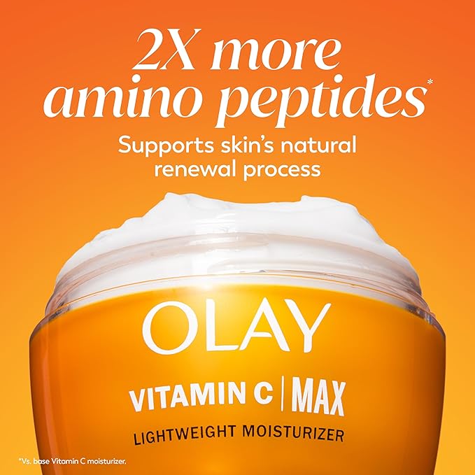 Olay, Vitamin C MAX Face Moisturizer, Brightening Cream for Women, Hydrating, Evens Tone, Dark Spot and Hyperpigmentation Reduction, Glowing Skin Care - Niaciniamide, Peptides, 1.7 Ounce