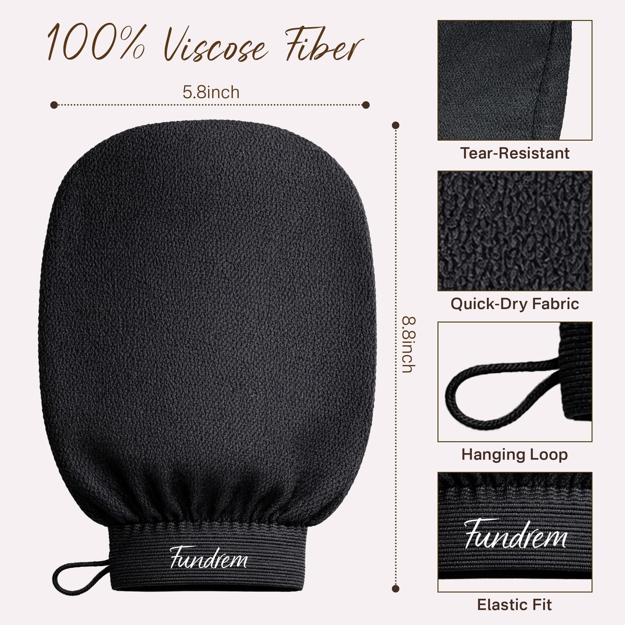 Exfoliating Gloves 2 Pcs, Korean Exfoliating Mitt, Body Scrub for Dead Skin Remover, Exfoliating Body Scrubber for Bath Shower, Body Exfoliator Scrubber, Moroccan Exfoliate Glove, Women Men (Black)