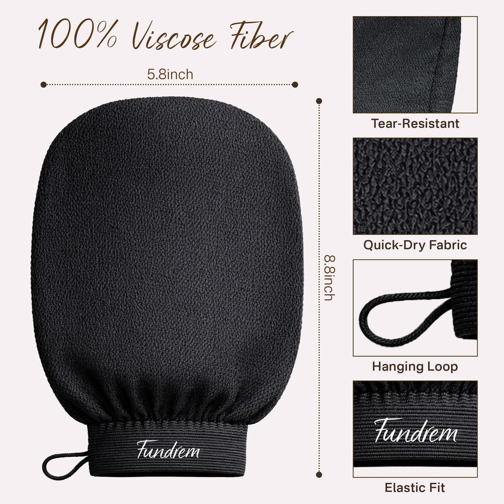 Exfoliating Gloves 2 Pcs, Korean Exfoliating Mitt, Body Scrub for Dead Skin Remover, Exfoliating Body Scrubber for Bath Shower, Body Exfoliator Scrubber, Moroccan Exfoliate Glove, Women Men (Black)