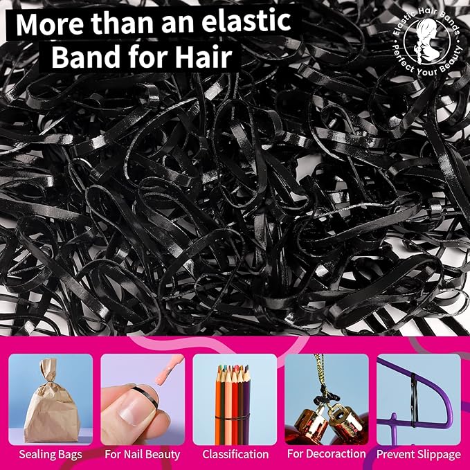Teenitor Black Elastics Ties, 300pcs Rubber Bands Hair Soft Elastic Bands