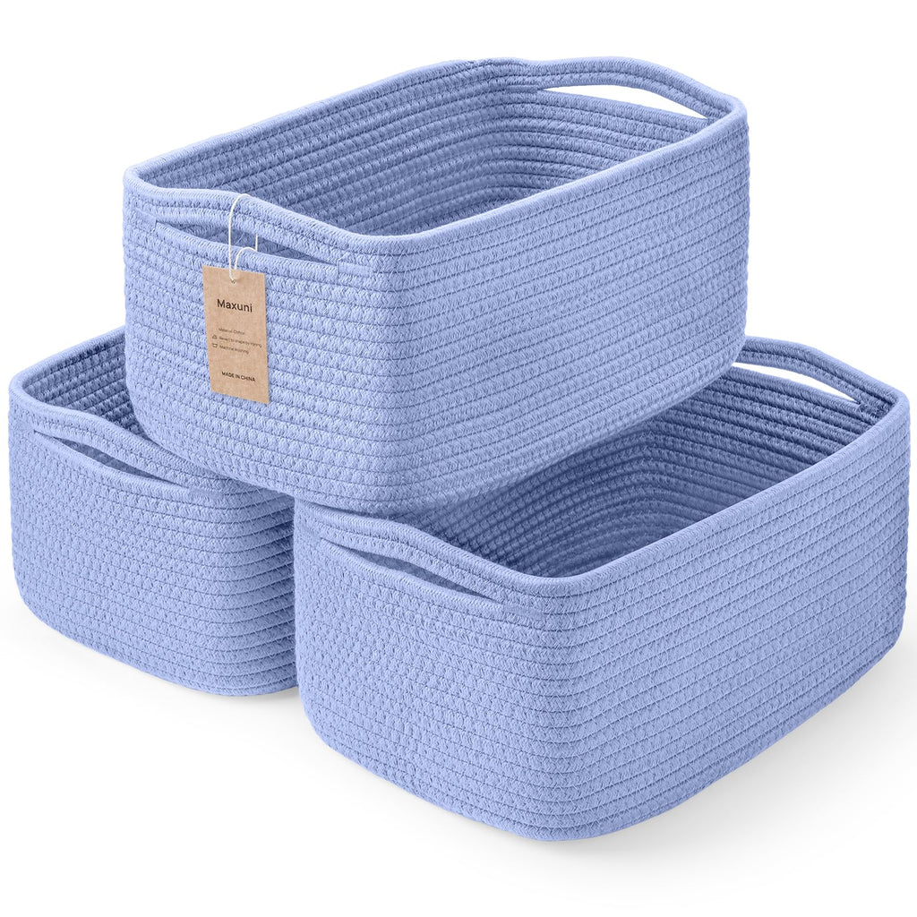 3 Pack Small Storage Baskets for Organizing, 11.8×7.8×5.1", Sky Blue