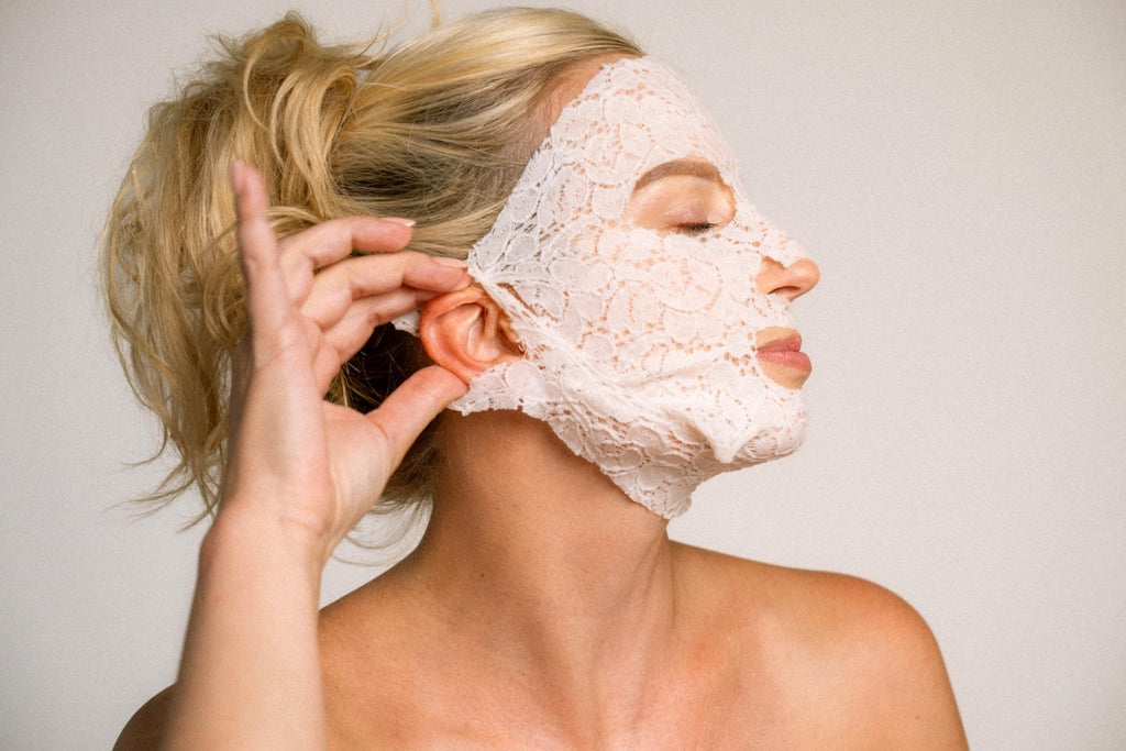 LACE YOUR FACE Patented Compression Facial Mask, Reusable Biodegradable Cotton Anti Aging Skin Care, Plumping Hyaluronic Acid, Single