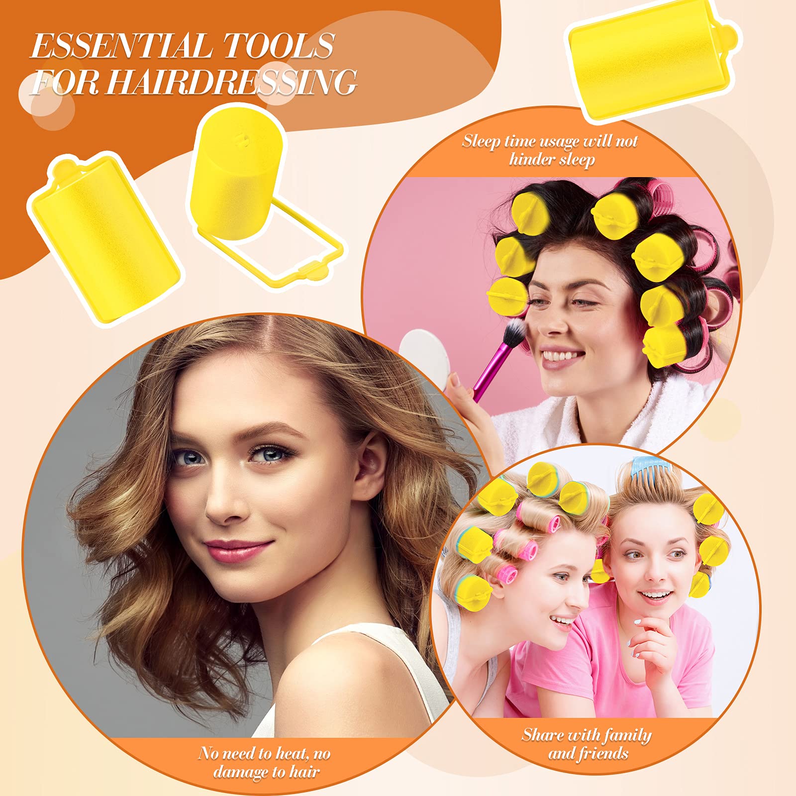 Geyoga 18 Pieces Yellow Sponge Hair Rollers For Women, 1.4 X 2.6 In