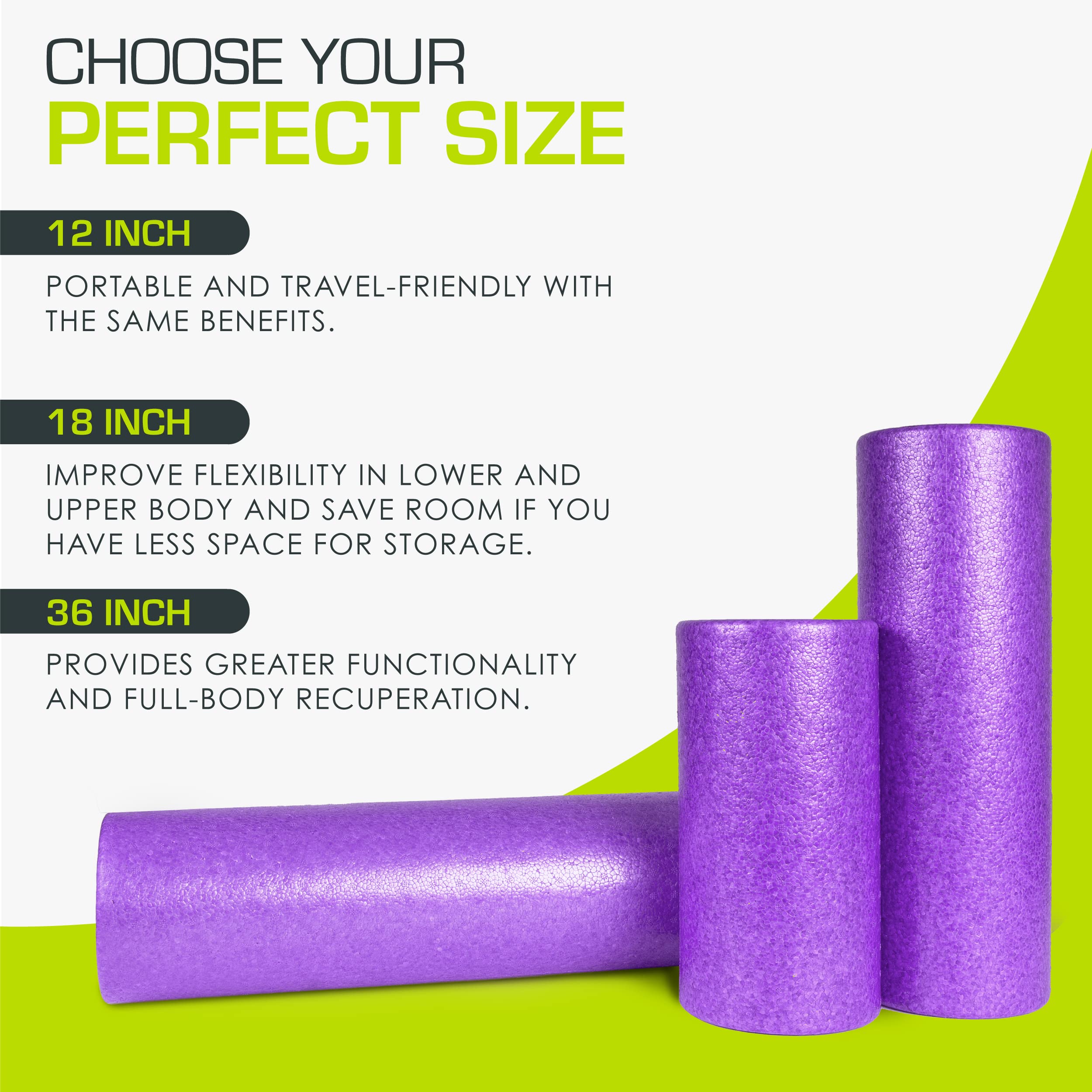 ProsourceFit High Density Foam Rollers 12 - inches long, Firm Full Body Athletic Massager for Back Stretching, Yoga, Pilates, Post Workout Trigger Point Release, Purple
