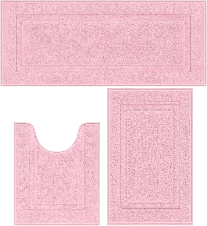 SHACOS Pink Bathroom Rugs Sets 3 Piece Bath Mat U Shaped Toilet Rug