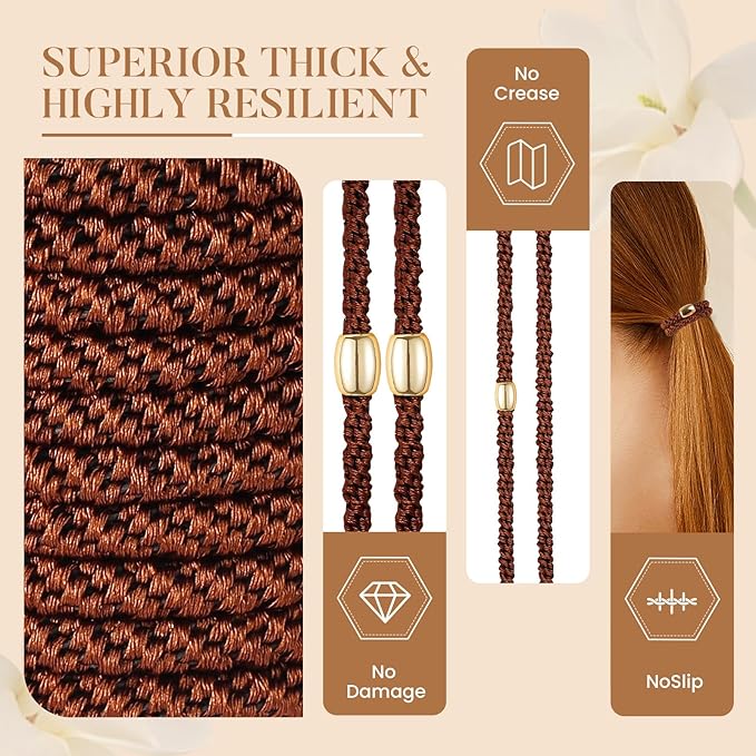 Hair Ties No Damage - 20PCS Ponytail Holders - Elastic Hair Ties for Thick Hair - Braided Hair Bands for Women Girls's Hair - Brown