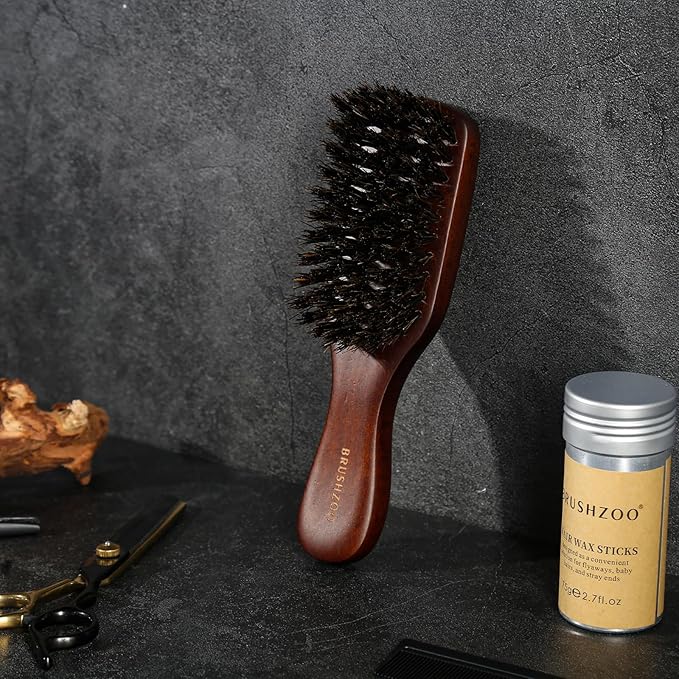 O BRUSHZOO Hair Brush for Men, 100% Boar Bristle Hair Brush for Short Fine Thin Hair Detangle Add Natural Shine & Beard
