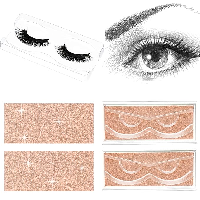 Maitys 50 Sets Empty Lash Case Set, Include Empty Eyelash Box Packaging Storage Box, Eyelash Boxes Tray False Storage, Internal Background Paper(Champagne Gold)