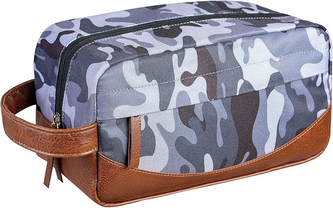 Ezday Travel Toiletry Bag for Men, Hanging Toiletry Organizer, Water Resistant Shaving Kit with Large Capacity for Travel Accessories (Camo-Gey, Medium)