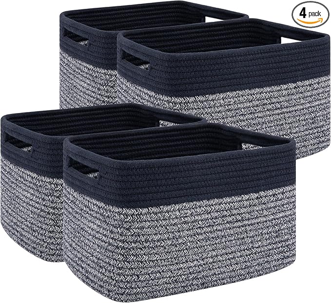 SIXDOVE 4 Pack Storage Baskets for Organizing, Woven Baskets for Shelves - Perfect for Toys, Books, Towels, and Clothes, Durable Gift Basket Bins Toy Storage, 12.7''L x9''W x7.8''H, Blue and Grey