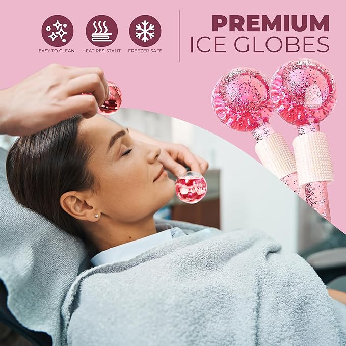 Ice Globes for Face 2Pcs–Enhancing Daily Beauty with Ice Globes for Facials, Skin Tightening & Anti-Aging–Perfect Ice Globes for Reduction of Puffiness & Wrinkles of Face, Neck & Eyes–Pink