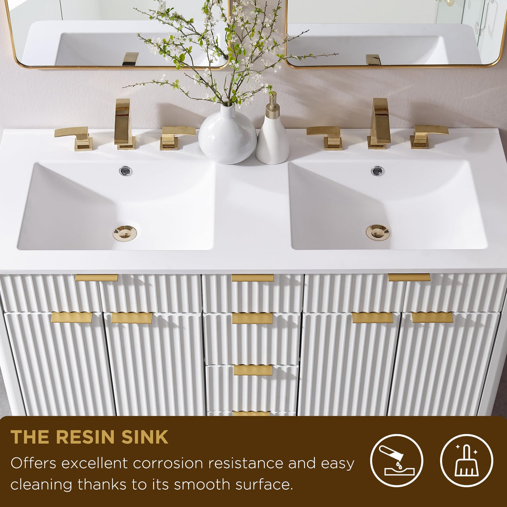T4TREAM 48" Fluted Bathroom Vanity with Resin Sink Combo, White