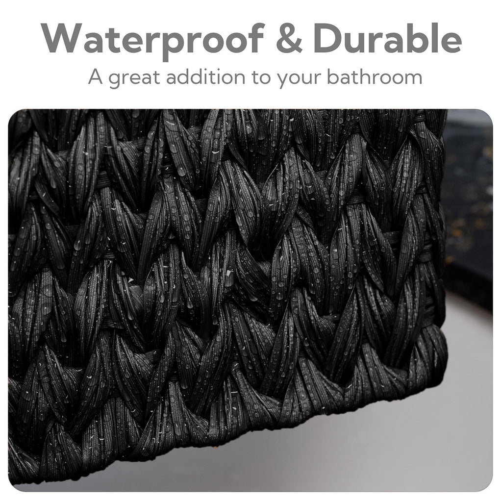 GRANNY SAYS Wicker Baskets for Storage, Wicker Storage Basket for Organizing, Large Woven Baskets, Waterproof Basket for Vanity, Home Decor, Black, 3-Pack