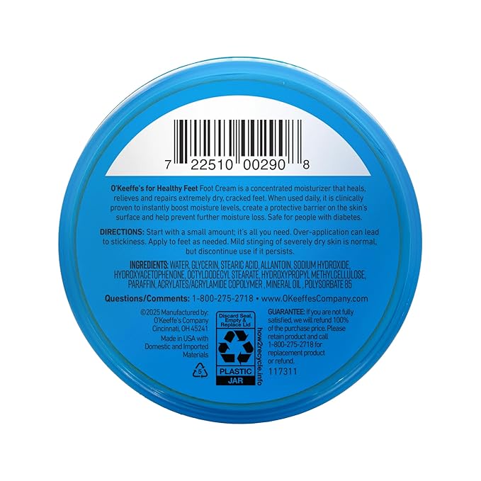 O'Keeffe's for Healthy Feet Foot Cream - 6.4 oz Jar (1 Pack) - Guaranteed Relief for Extremely Cracked, Dry Feet, Repairing Skincare, Instantly Boosts and Retains Moisture Levels