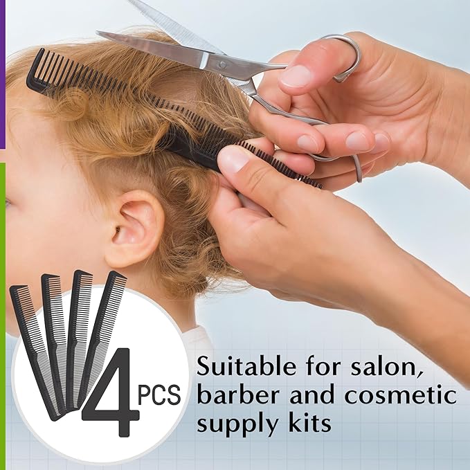 Professional Grade Styling Comb Set - 4 Pack Premium Carbon Fiber 7" Comb - Heat Resistant, Fine and Wide Tooth, Anti Static - Salon Quality Hair Styling Accessories for Home or Barber