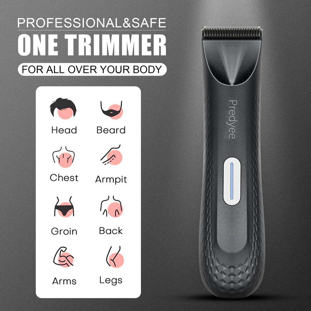 Predyee Manscape Ball Trimmer for Men, Body Hair Trimmer with Safe Ceramic Blade, IPX7 Waterproof Groin & Pubic Hair Clipper with LED Light, USB-C Rechargeable Wet/Dry Manscaping Shaver