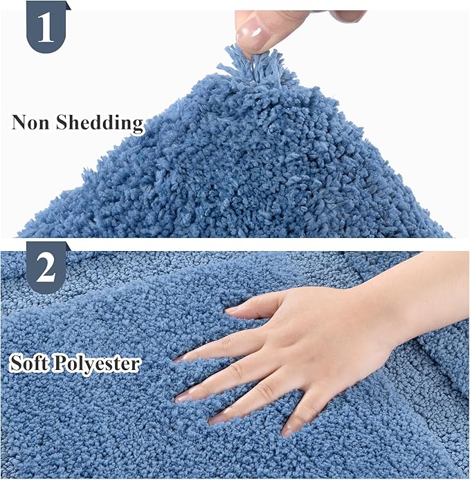 SHACOS Blue Bathroom Rugs Sets 3 Piece Bath Mat U Shaped Toilet Rug