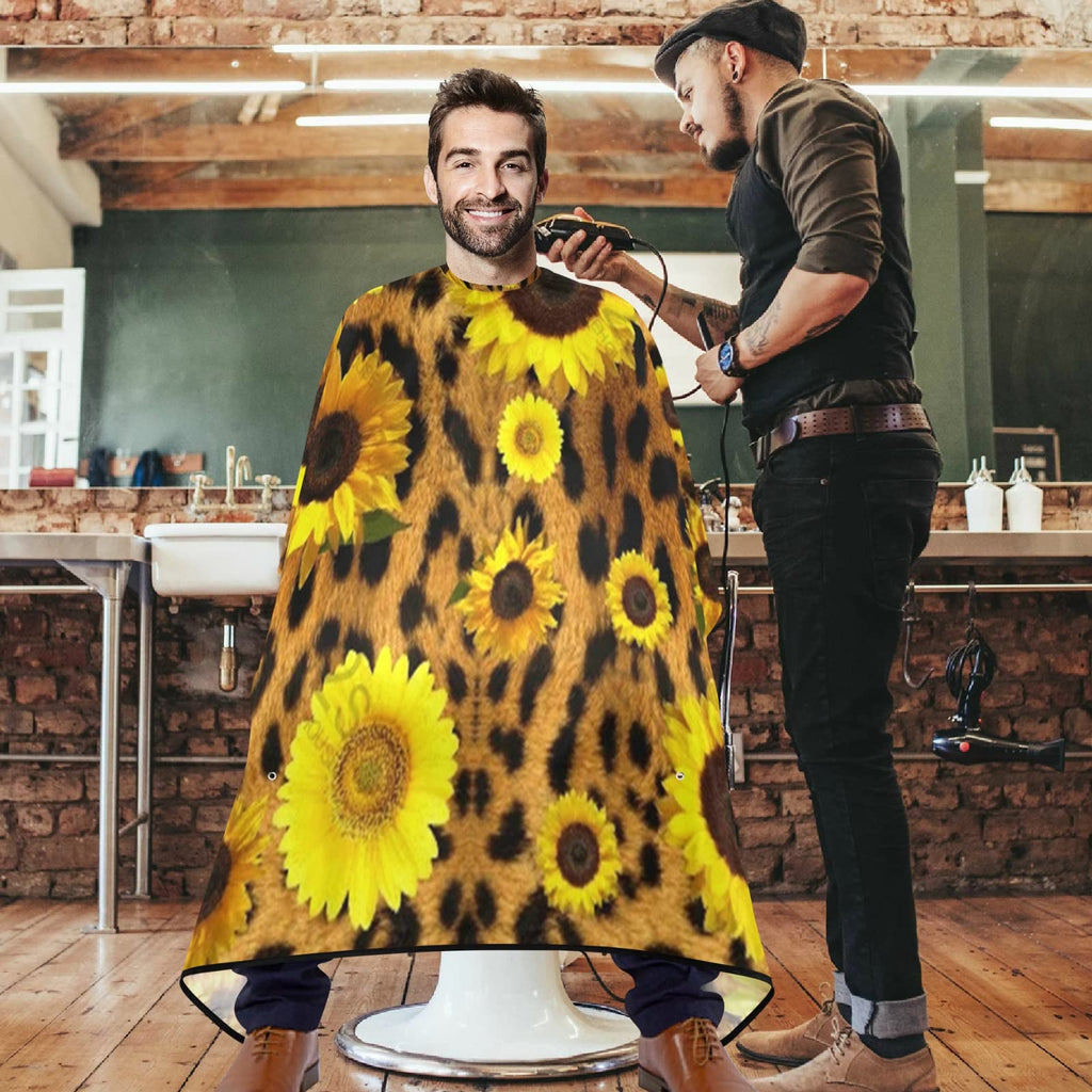 visesunny Barber Cape Classic Sunflower Leopard Print Polyester Hair Cutting Salon Cape Apron Anti-Static Haircut Water-Resistant Shaving Cloth Beard Shaving Bib Hairdressing Cape