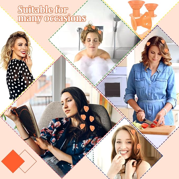 JANYUN 40 Pcs Orange Magic Silicone Hair Rollers Include 20pcs Large Silicone Curlers 20pcs Heatless Small Hair Curlers (Orange)