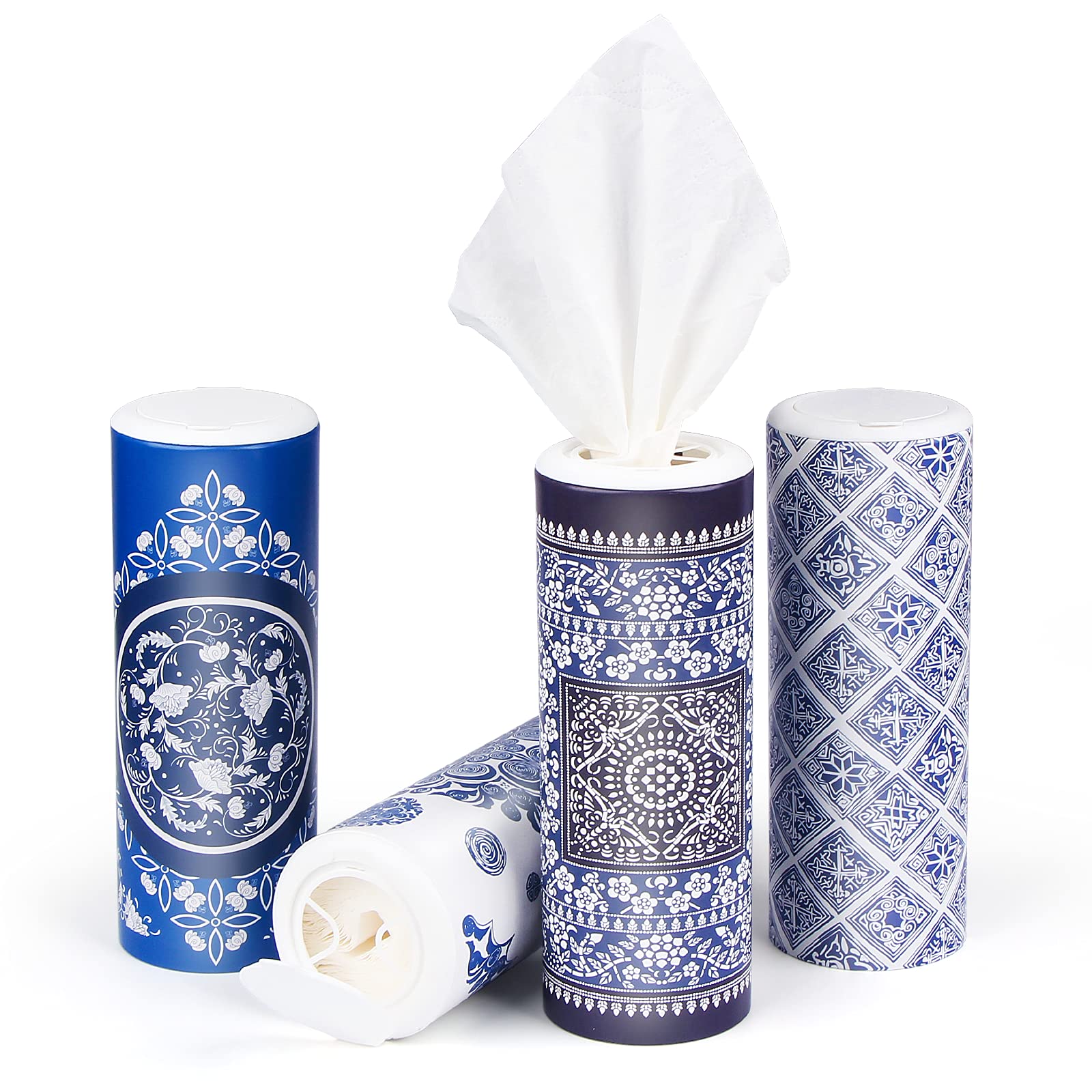 Car Round Canned Tissue Box Cup Holder Facial Tissues,Cylinder Tube Face Towel,4 Canister 3-Ply Car Napkins for Travel Tissue Bulk Fit Home,Office,School by CLOVER