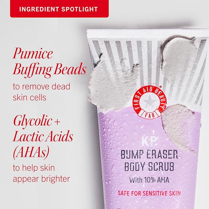 First Aid Beauty KP Bump Eraser Body Scrub Exfoliant for Keratosis Pilaris with 10% AHA 4 oz.