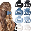 Medium Hair Clips Combination 2 Styles Small Claw Clips for Thin Hair 8 Pcs Matte Non-slip Rectangle Jaw Clips Square Hair Accessories for Women and Girls (Blue)