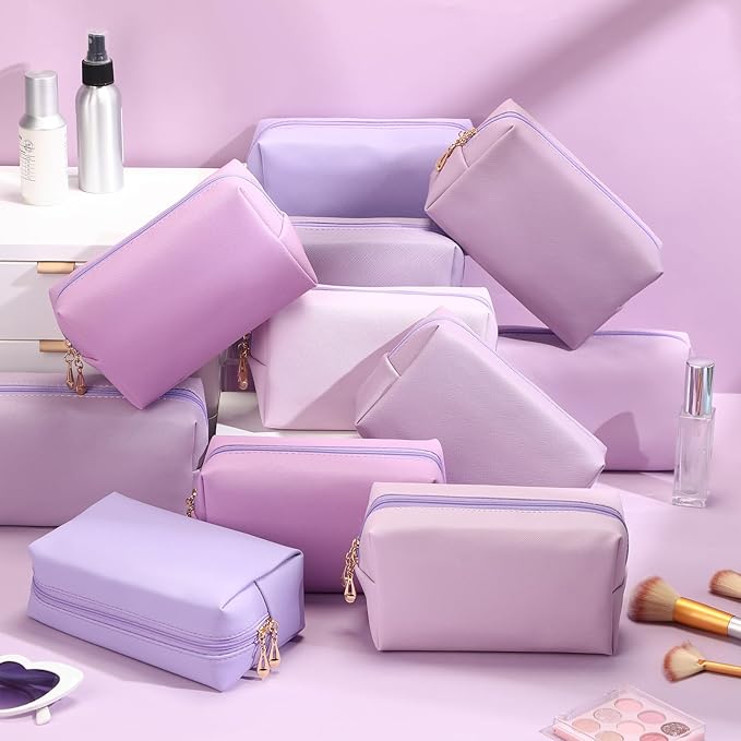 Kigeli Aesthetic Makeup Bags PU Leather Cosmetic Pouches Waterproof Plain Toiletry Bags Makeup Pouches Bulk for Women Party Gift Travel Storage Organizer(Purple Series,7.1 x 2.8 x 4.3 in)