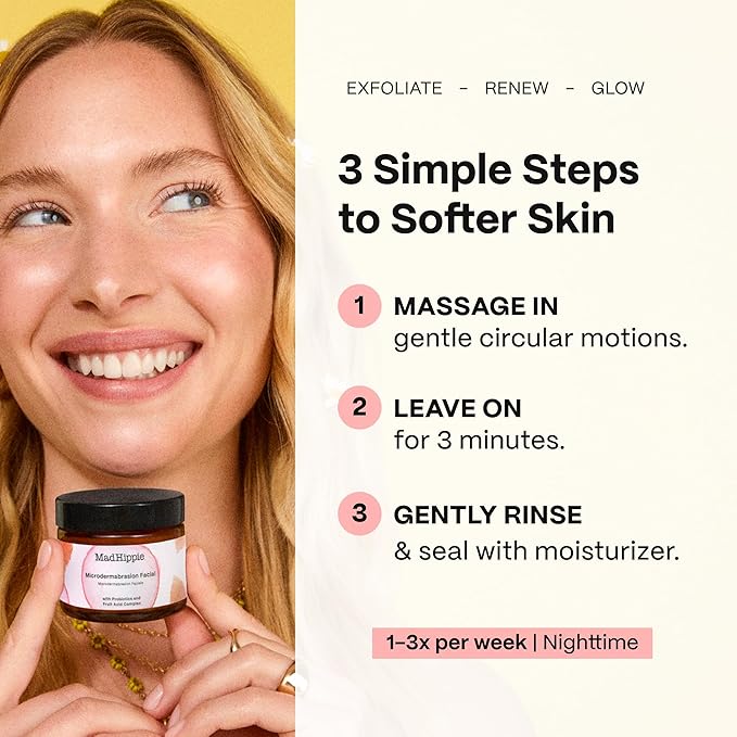 Mad Hippie MicroDermabrasion Facial - Exfoliating Face Scrub with Glycolic Acid, Mandelic Acid, AHA Complex & Hyaluronic Acid, 2.1 Fl Oz